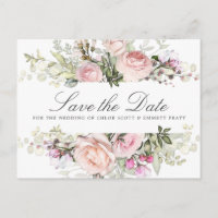 Pink Floral Wedding Photograph Save the Date