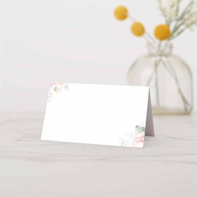 Pink Floral Wedding Place Card (Front)