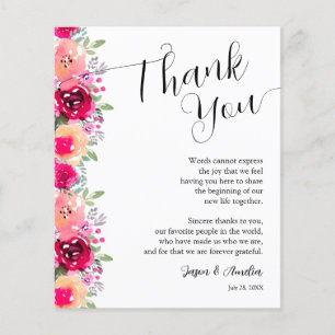 Pink Floral Wedding Plate Thank You Flyer