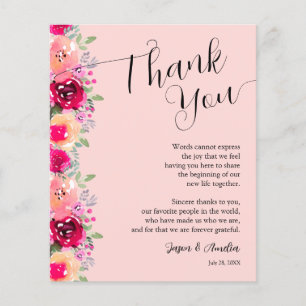 Pink Floral Wedding Plate Thank You Flyer