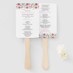 Pink Floral Wedding Program Hand Fan
