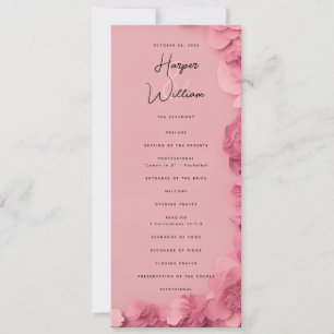 pink floral wedding program invitation