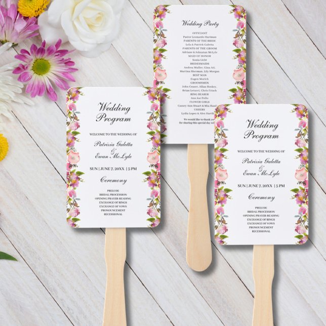 Pink Floral Wedding program Set of Fans (Creator Uploaded)