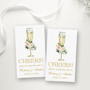 Pink Floral Wedding Reception Drink Ticket Card