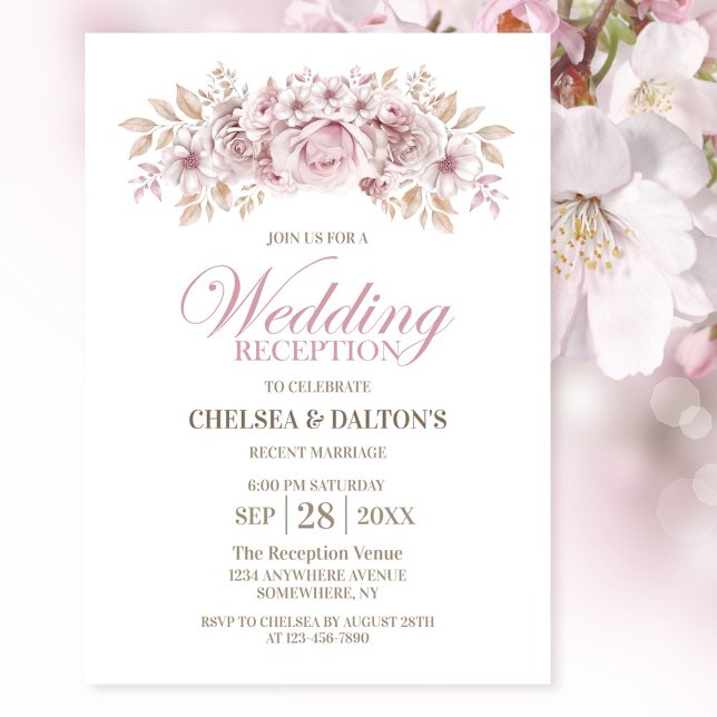 Pink Floral Wedding Reception Invitation (Creator Uploaded)