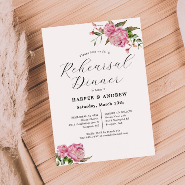 Pink Floral Wedding Rehearsal Dinner Invitation (Creator Uploaded)