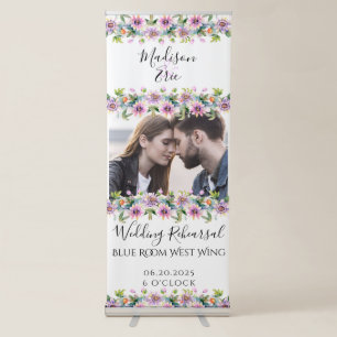 Pink Floral Wedding Rehearsal Dinner Photo Retractable Banner