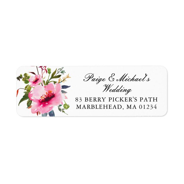 Pink Floral Wedding Return Address (Front)