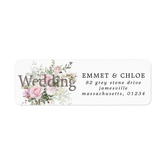 Pink Floral Wedding Return Address Label (Front)