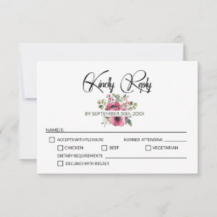 Pink Floral Wedding RSVP Card
