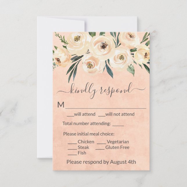 Pink Floral Wedding RSVP Card (Front)
