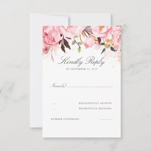 Pink Floral Wedding RSVP Card (Front)