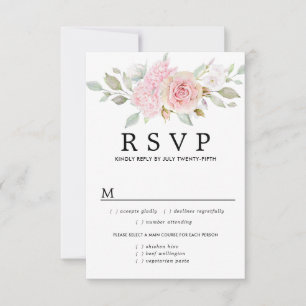 Pink Floral Wedding RSVP Card, Meal Options
