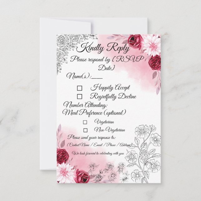 Pink Floral Wedding RSVP Card | Romantic (Front)