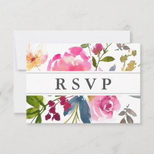 Pink Floral Wedding RSVP Card with Meal Options
