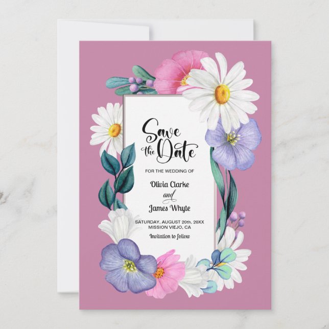 Pink Floral Wedding Save the Date (Front)