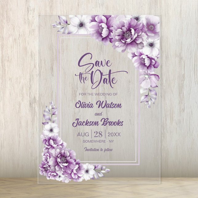 Pink Floral Wedding Save the Date Acrylic Invitations (Creator Uploaded)