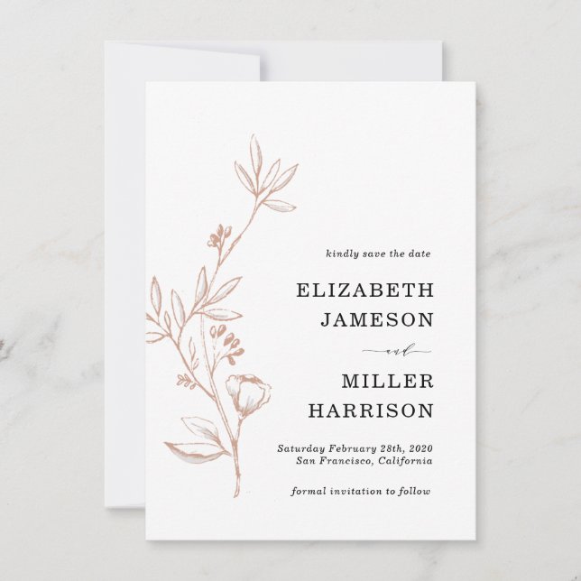 Pink Floral Wedding Save the Date Announcement (Front)