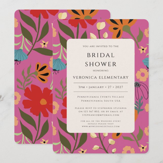 Pink floral wedding Save the Date Invitation (Front/Back)