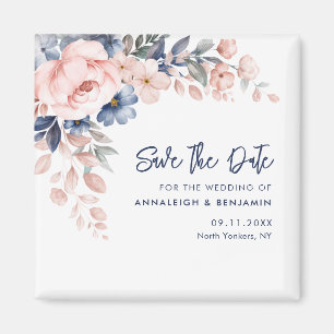 Pink Floral Wedding Save the Date Magnet