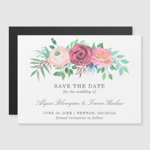 Pink Floral Wedding Save the Date Magnetic Invitation