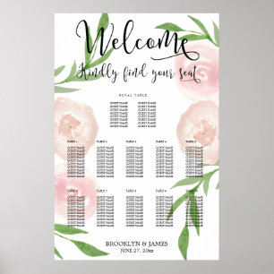 Pink Floral Wedding Seating Chart Poster 24x36