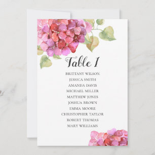 Pink floral wedding seating chart. Table plan Invitation