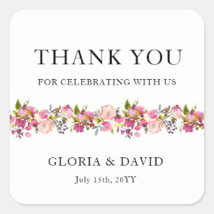 Pink Floral Wedding  Square Sticker