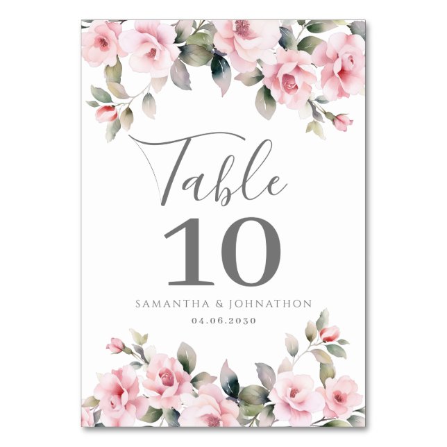 Pink Floral Wedding Table Card (Front)