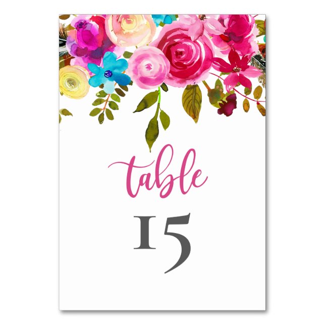 Pink Floral Wedding Table Numbers Double Sided (Front)