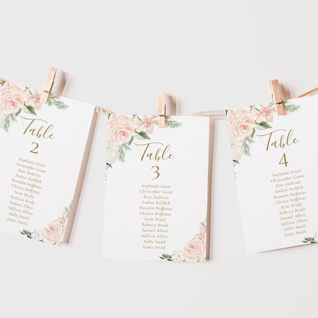 Pink Floral Wedding Table Seating Chart Cards (Creator Uploaded)