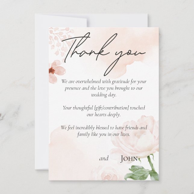 Pink floral wedding thank you card (Front)
