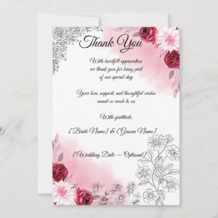 Pink Floral Wedding Thank You Card   Romantic Eleg