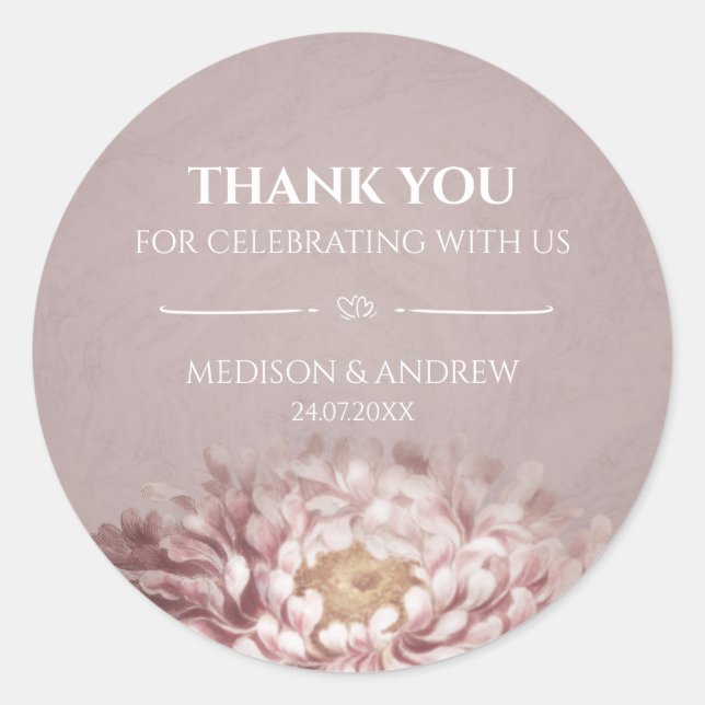 Pink Floral Wedding Thank You Sticker (Front)