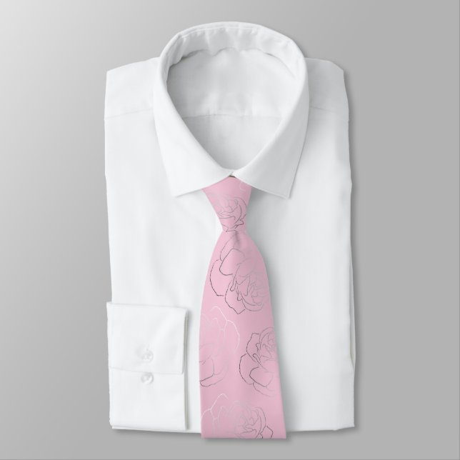 Pink Floral Wedding Tie (Tied)