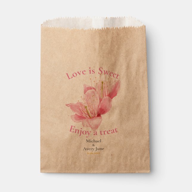 Pink floral wedding treat bag (Front)