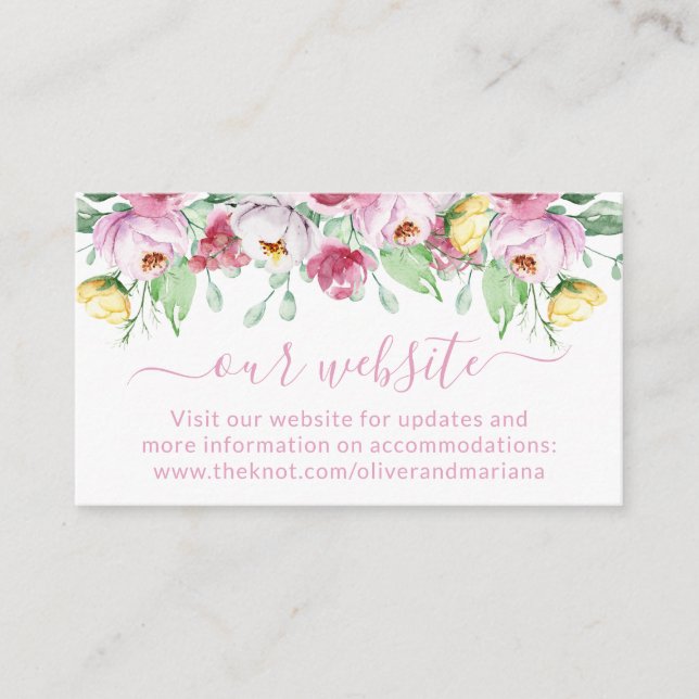 Pink Floral Wedding Website Enclosure Card (Front)