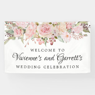 Pink Floral Wedding Welcome Banner