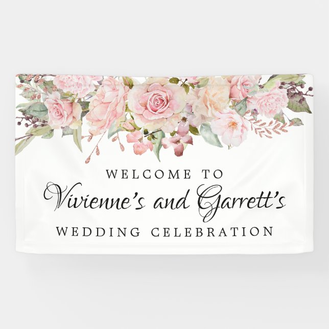 Pink Floral Wedding Welcome Banner (Horizontal)