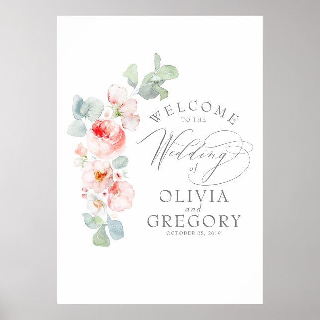 Pink Floral Wedding Welcome Sign (Front)