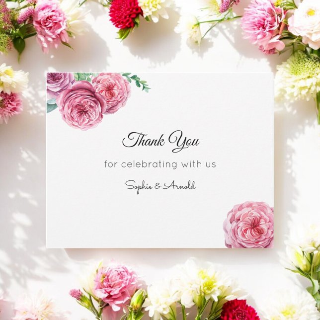 Pink Floral Wedding White Thank You Card (Creator Uploaded)