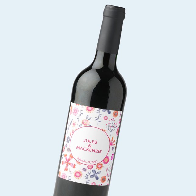 Pink Floral Wedding Wine Label (Creator Uploaded)
