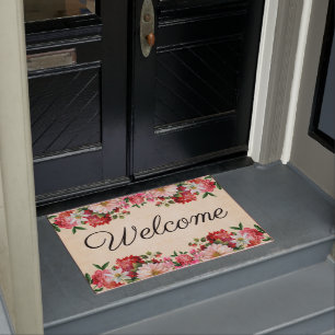 Pink Floral Welcome Door Mat