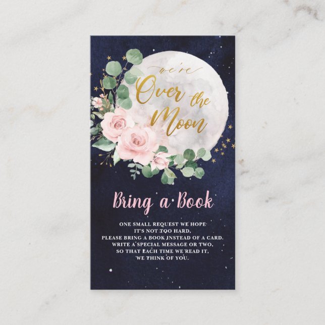 Pink Floral We're Over the Moon Girl Bring a Book Enclosure Card (Front)