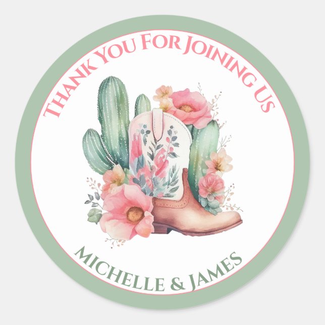   Pink Floral Western Cowgirl Baby Shower   Classic Round Sticker (Front)
