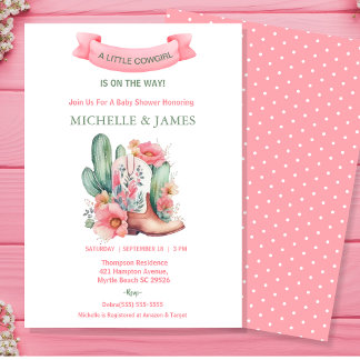 Pink Floral Western Cowgirl Baby Shower Invitation