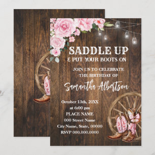 Pink Floral Western Cowgirl Birthday Country Invitation
