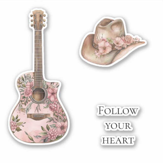 Pink Floral Western Floral Guitar (Front)