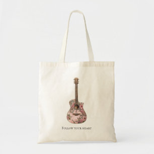 Pink Floral Western Floral Guitar Tote Bag