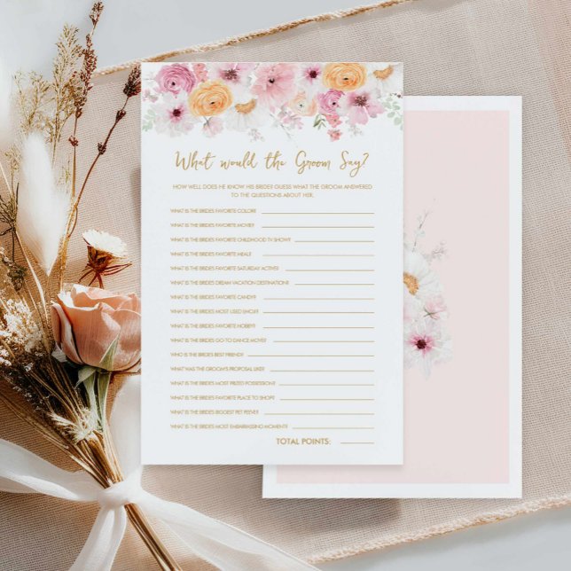 Pink Floral What did the Groom Bridal Game (Elegant Pink Floral What would the Groom Say bridal game)